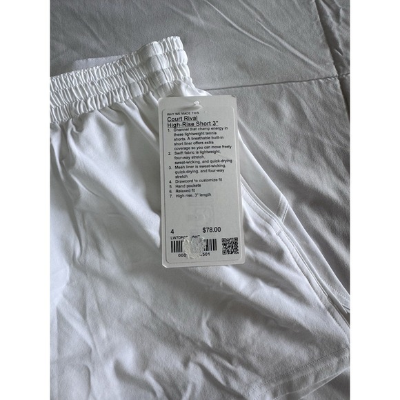 New Lululemon Court Rival High-Rise Short 3" Size 4 White, Liner Drawstring NWT - Picture 6 of 9